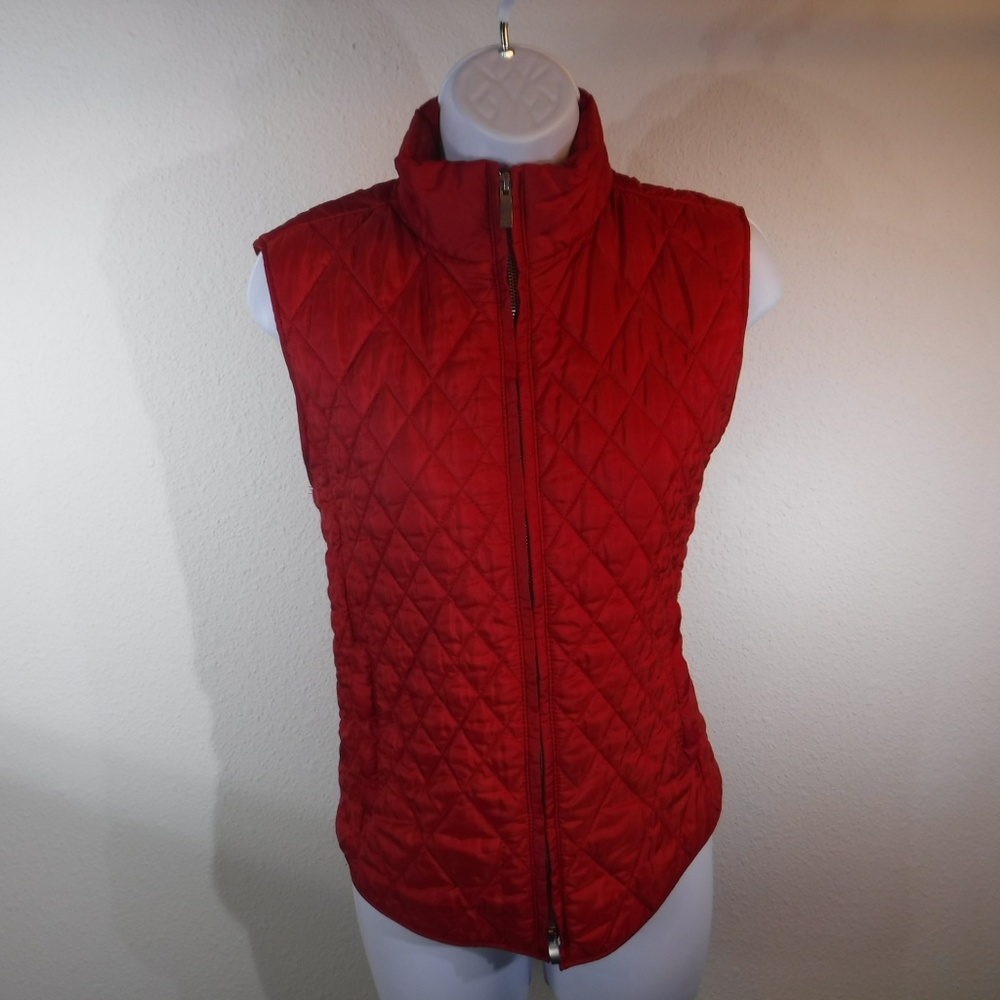 Talbots Red Quilted Vest with side zip pockets Med